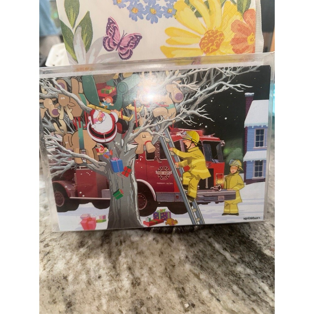 Firefighter Christmas Cards Firemen to the Rescue, Fire Truck Santa Reindeer